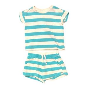 Cat & Jack Girls Terry Cloth Stripe Outfit Set Green White XS 4/5